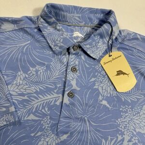 Tommy Bahama Polo Shirt Men M Blue Short Sleeve Tropical Floral AOP $110 NWT